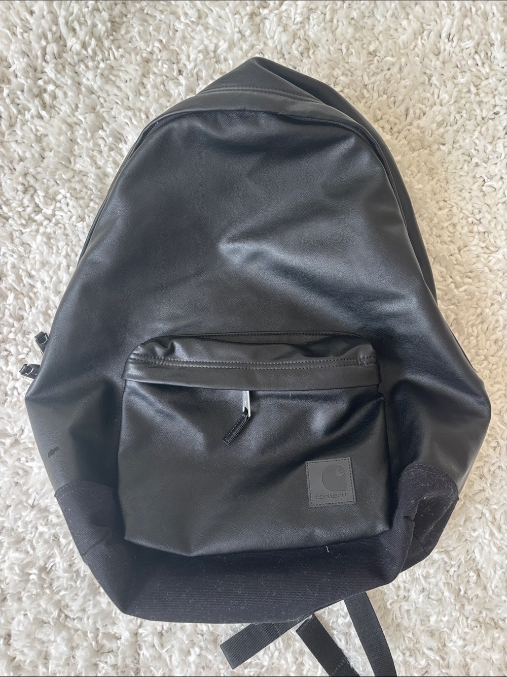 Carhartt Black Faux-Leather Backpack with Front Pocket